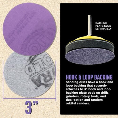 Dura-Gold Premium 800 Grit 3" Purple Film Ceramic Sanding Discs, Box of 30 - style: 800 Grit
