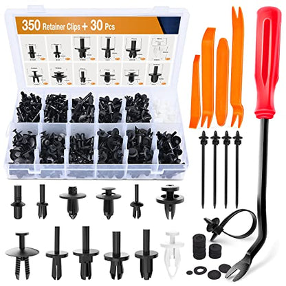 GOOACC 380Pcs Car Automotive Plastic, Metal, Nylon Push Pin Rivet with Fastener Remover Trim Clip Panel Body Interior Assortment Retainer Assortment Clips, (GRC-97),Black - size: 380Pcs Clips + Remover