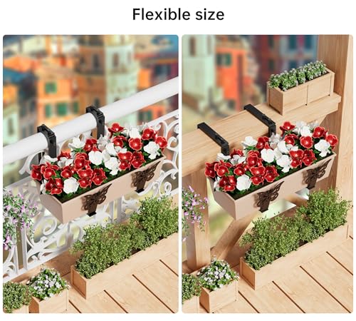 HFHOME Window Box Brackets, Adjustable Planter Box Brackets, Heavy Duty Flower Railing Planter Bracket for Balcony, with Enhanced Bottom Support, Perfect for Deck, Fence and Garden - Black (2 Pack) - color: 2 Pcs - Black