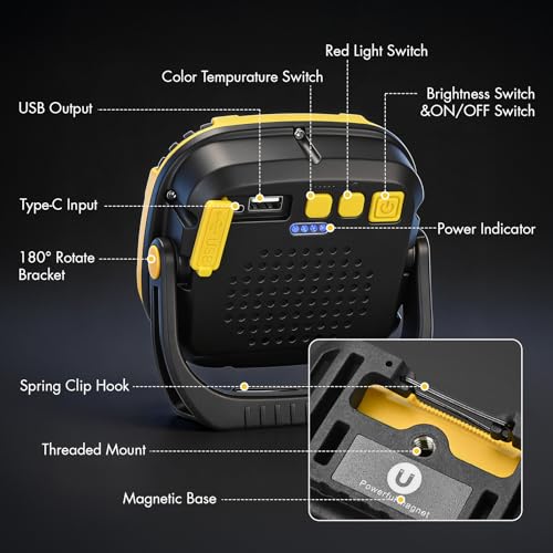 Rechargeable Work Light, 4000LM Magnetic LED Work Light - size: 1 Pack