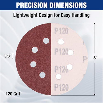 WORKPRO Sanding Discs, 5-Inch 120 Grit 8-Hole Hook and Loop, 50 Pack - style: 50PCS 5 Inch 120 Grit