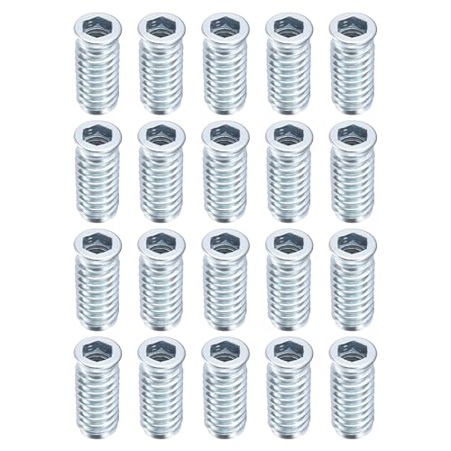uxcell 20Pcs Threaded Inserts, M8-1.25x30 Zinc Plated Carbon Steel Hex Socket Drive Screw-in Nut Threaded Inserts for Wood Working Tool and Accessories - size: M8-1.25x30mm