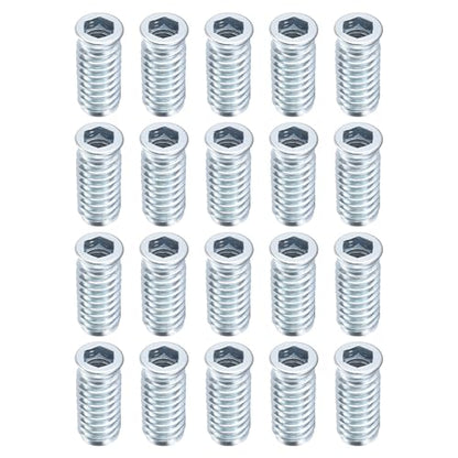 uxcell 20Pcs Threaded Inserts, M8-1.25x30 Zinc Plated Carbon Steel Hex Socket Drive Screw-in Nut Threaded Inserts for Wood Working Tool and Accessories - size: M8-1.25x30mm