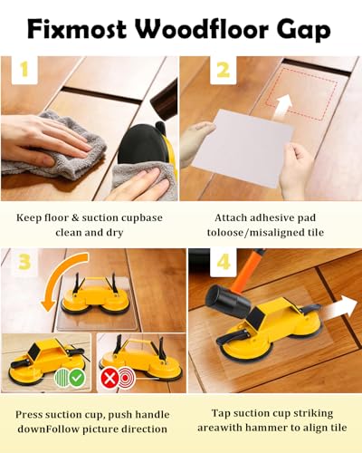 Floor Gap Fixer Tool Kit with Dual Suction Cup, Carbon Steel Laminate Flooring Gap Repair Tool for Vinyl Plank Wood Hardwood Floors, Heavy Duty Fixer with Mallet, Pads, Scraper, Gloves, Cloth