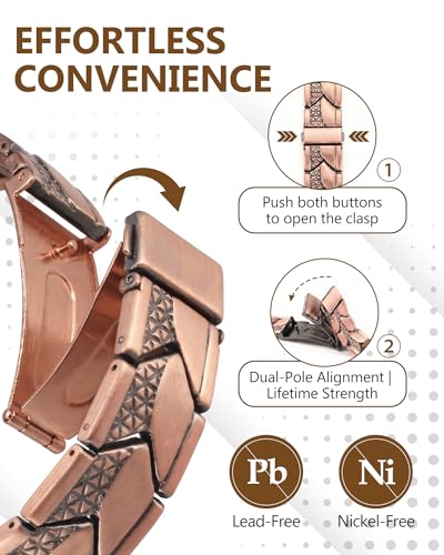 Feraco Pure Copper Magnetic Bracelet for Men,3X Strength Magnets Jewelry - color: Copper(Dual-Texture)