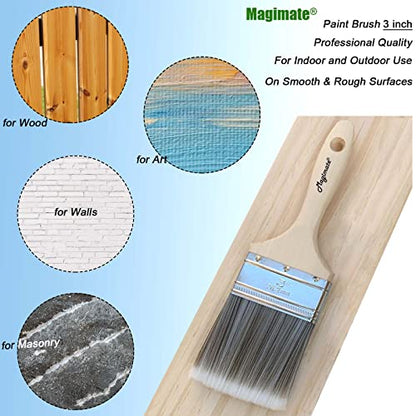 Magimate Double Thick Chip Brush, Wood Handle Straight Flat Stain Brush 3in