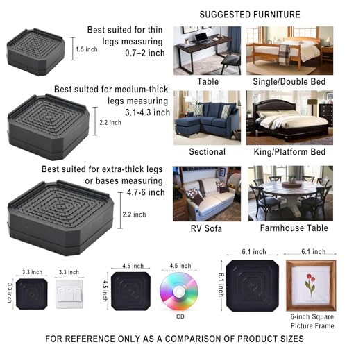 EclatBain Adjustable Bed Risers 1.5 Inch, 4000 lbs, 4 Pack Gray - color: Square-4 Pack-grey, size: 1 Layer(1.5inch)