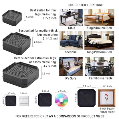 EclatBain Adjustable Bed Risers 3&4.3 Inch, 4000 lbs, 4 Pack Black - color: Square-4 Pack-black, size: 3 Layer(4.3inch)
