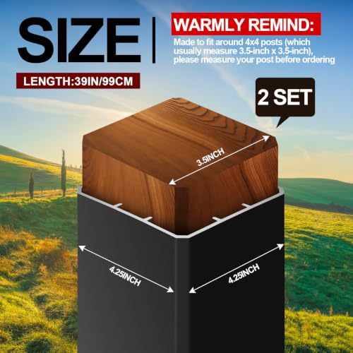 CroBlissful 2 Pcs 4 x 4 x 39" Black Vinyl Post Wrap Sleeve, Weatherproof