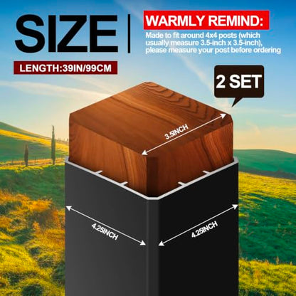 CroBlissful 2 Pcs 4 x 4 x 39" Black Vinyl Post Wrap Sleeve, Weatherproof