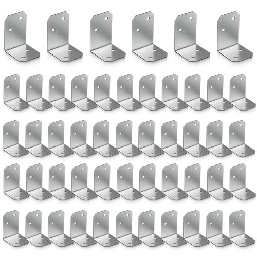 Hicarer 50 Pcs 2" x 1-1/2" x 1-3/8" Galvanized Angle Bracket, L Shape Heavy Duty Corner Brackets for Wood, 90 Degree Metal Steel Corner Brace for Framing Fence, Furniture, Bed, Timber, Shelf - size: 2" x 1-1/2" x 1-3/8"