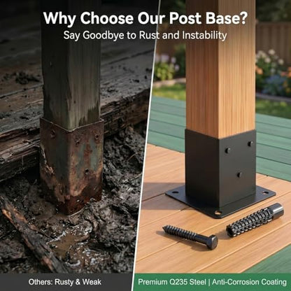 4x4 Post Base Brackets, 3.58'' x 3.58'', Heavy Duty, 4 Pack - color: 4x4 Post Base--4Pcack