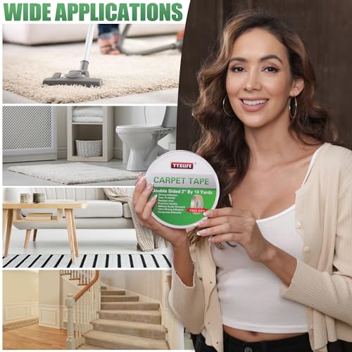 YYXLIFE Double Sided Carpet Tape for Area Rugs & Hardwood Floors, 2" x10YD - size: 2Inch x 10 Yards