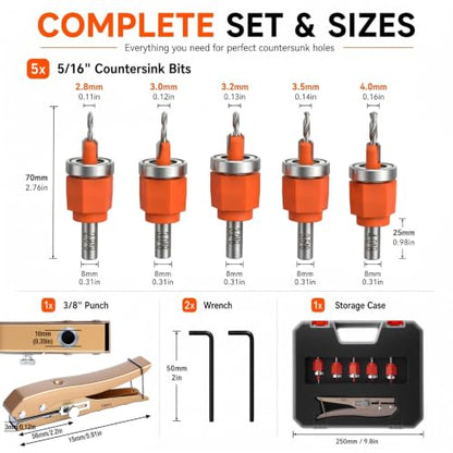 Chumia 6 Pcs Countersink Drill Bit Set, 1/8" to 3/16"