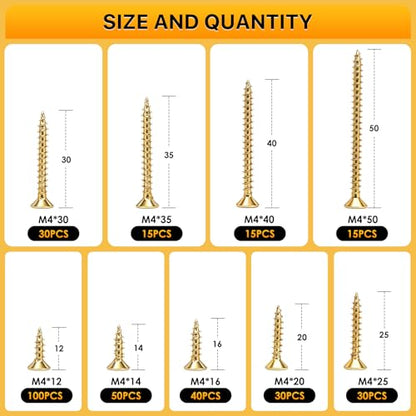 325PCS Wood Screws Assortment Kit, 9 Sizes Phillips Flat Head