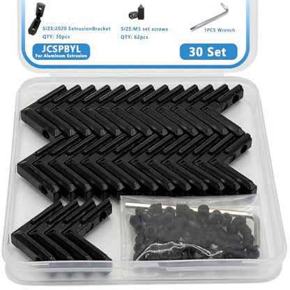 30Sets 2020 Aluminum Extrusion Hardware Connectors with Screws&Wrench, 30Pcs Black 2020 Corner Bracket with 62Pcs T Nuts for 8020 2040 2020 T Slot Extruded Aluminum Rail - style: 30 Set 20 Series Bracket Black