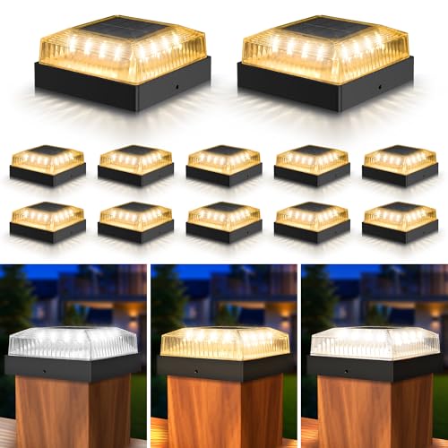 Solar Post Cap Lights for 4x4 Wood/Vinyl Fence Posts, 12-Pack - color: Black, size: 12 Pack