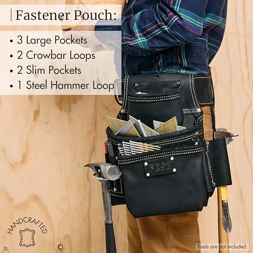 FESA 3 Inch Leather Tool Belt for Men with Hammer Holder Adjustable 34"-44" - color: Black