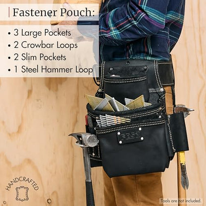 FESA 3 Inch Leather Tool Belt for Men with Hammer Holder Adjustable 34"-44" - color: Black
