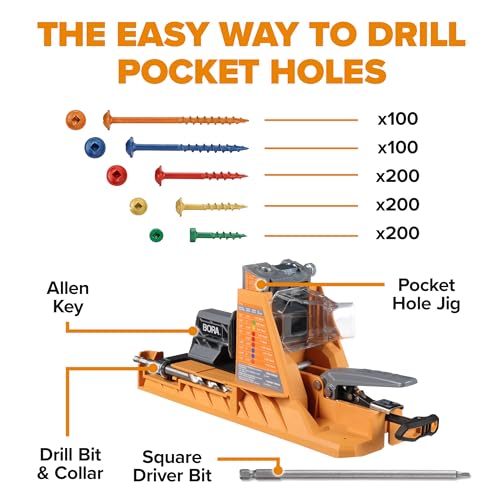 BORA Automatic Pocket Hole Jig Kit with 800 pc Coarse Screws - size: Auto Jig w/ 800pc Coarse Screws