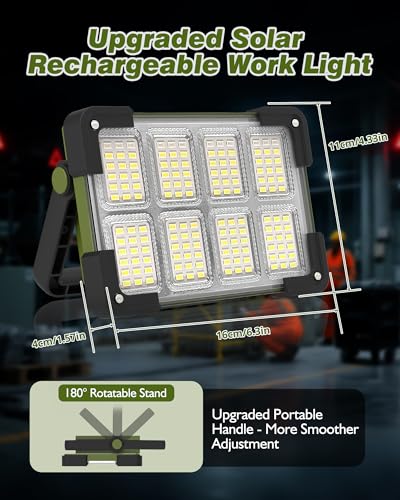 120W Solar Rechargeable 144 LED Work Light, 10000LM Flood Light - color: Army Green
