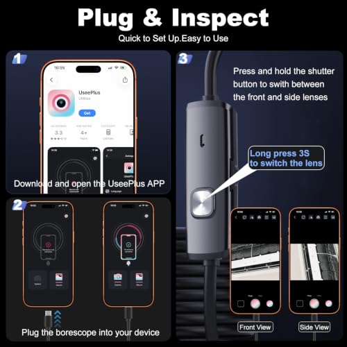 Dual-Lens Endoscope Camera with Light,1920P HD Borescope Inspection Camera