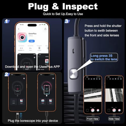 Dual-Lens Endoscope Camera with Light,1920P HD Borescope Inspection Camera