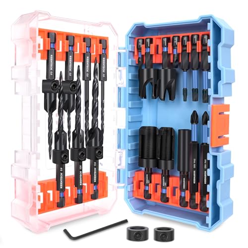 KEENTECH 22-piece Tapered Countersink Drill Bit Set with Wood Plug Cutters