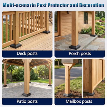 4-Pack Aluminum 4x4 Deck Post Base Cover, Split Post Trim Black - color: Black Minimalist Style