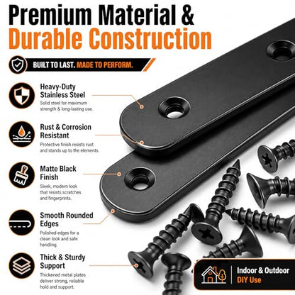 100PCS Flat Plate Straight Bracket,36mm/46mm/56mm/60mm/76mm Flat Brace Bracket, 5 Sizes Stainless Steel Metal Brace Bracket for Wood - color: Silver-88PCS