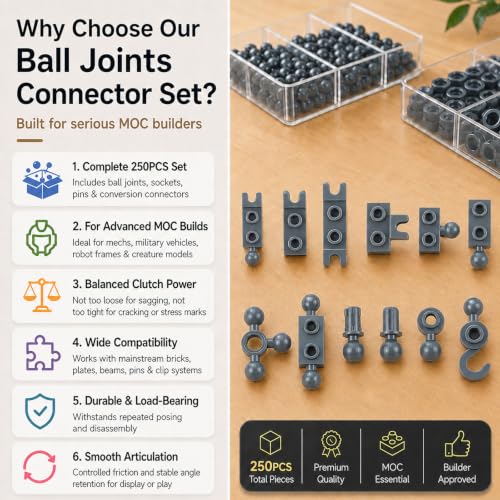 Connector Ball Joints Socket Plate, 250pcs Bricks Parts Bulk - color: Dark Gray