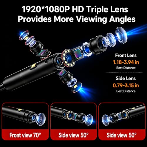 Triple Lens Borescope, 5" IPS Screen, 1080P Photo & Video, 16.4FT Cable - size: 5''Triple Lens 16.4FT
