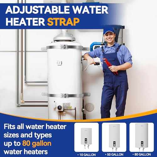 2 Sets Water Heater Strap Kit,Adjustable Water Heater Earthquake Strap,Water Heater Safety Strap for Water heaters up to 80 gallons with Installation Accessory