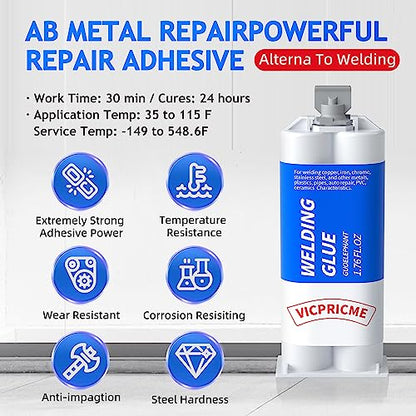 Vicpricme Metal Glue Heavy Duty Weld Metal Epoxy Glue for Metal 1Tube - size: 1pcs