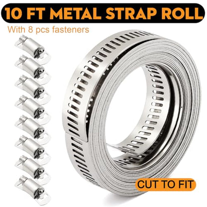 185PCS Stainless Steel Hose Clamp Assortment Kit + 10FT Metal Strap, 1/4"-2"(6-51mm) 304 Worm Gear Heavy Duty Clamps, Radiator Clamps for Automotive Fuel Line Plumbing, with 2 Tools & 8 Fasteners - size: 185 PCS +10FT Metal Strap + 8 Fasteners