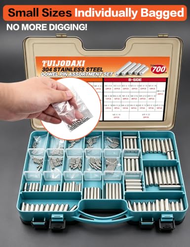 Stainless Steel Dowel Pins 700 Pcs 42 Sizes M2-M8 Metal Dowel Kit W/ Case - size: 42 Kinds