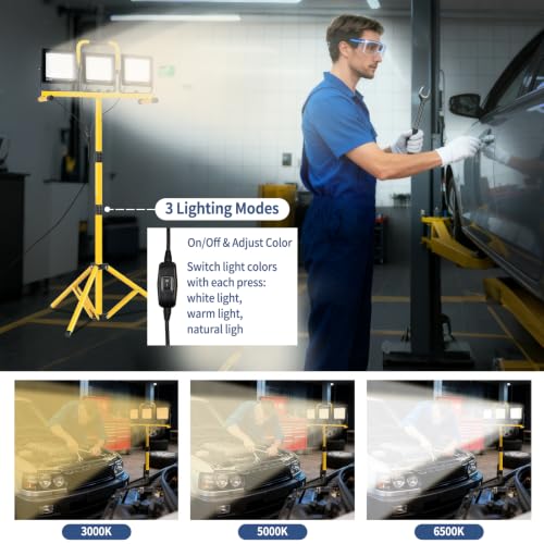 30000LM LED Work Light with Stand & Tripod 3 Head Dimmable IP66 - color: 3 Pack