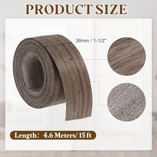 uxcell 1-1/2 Inch x 15ft Wood Veneer Edge Banding, Pre-Glued Flexible Black Walnut Edging Strips, Iron on with Hot Melt Adhesive Wood Tape for Cabinet Repair and Furniture Restoration - size: 1-1/2 Inch x 15ft
