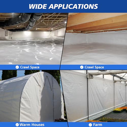 Crawl Space Vapor Barrier - 16 mil 10' x 100', Concrete Vapor Barrier, Vapor Barrier for Crawlspace Encapsulation kit, Crawlspace Liner, Roll of Heavy Duty Plastic sheeting, Black and White Panda Film - size: 16 Mil 10' x 100'