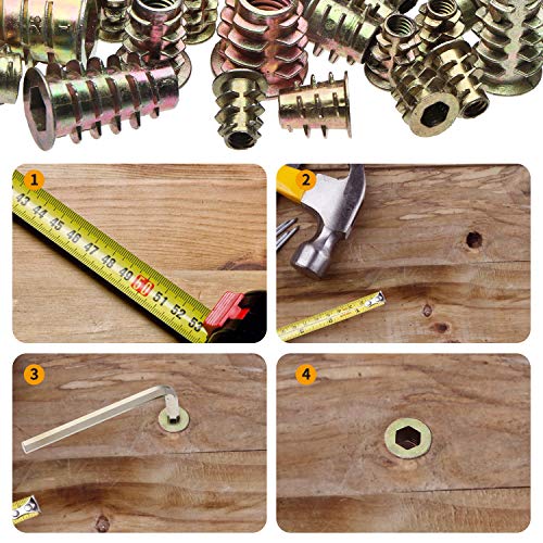 165PCS Threaded Inserts Nuts, Wood Insert Assortment Tool Kit, M4/M5/M6/M8 Furniture Screw in Nut Inserts Metric Bolt Fastener Hex Socket Drive for Wood Furniture Assortment
