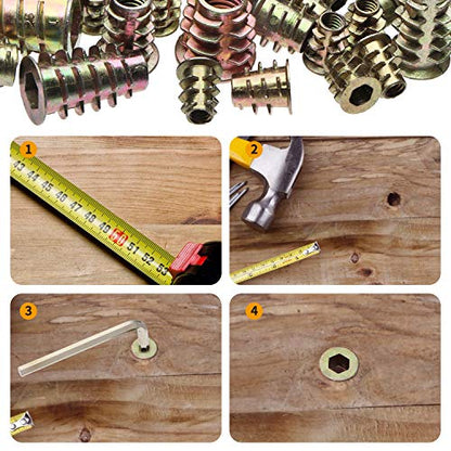 165PCS Threaded Inserts Nuts, Wood Insert Assortment Tool Kit, M4/M5/M6/M8 Furniture Screw in Nut Inserts Metric Bolt Fastener Hex Socket Drive for Wood Furniture Assortment
