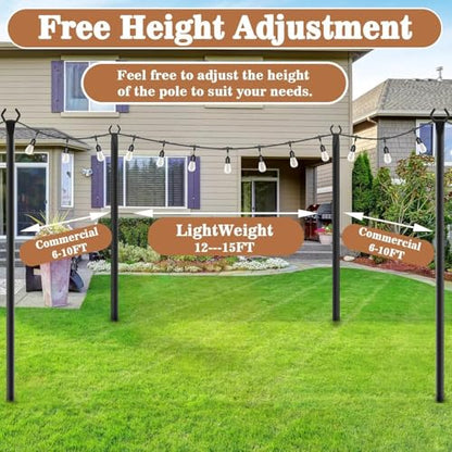 NUERPO String Light Poles,Metal Poles for Hanging Outdoor Light Strings, Light Poles Stand for Outside Garden,Patio,Wedding,Backyard,Deck,Party (10 Pack 10FT String Light Pole) - size: 10 Pack 10FT String Light Pole