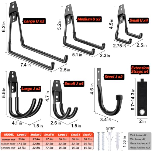 20-Pack Garage Hooks for Storage & Hanging Items, Save Space - color: 20 Pack Black