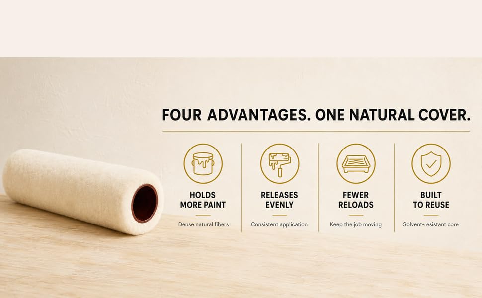 Tru-Lamb 9" Lambskin Paint Roller Covers – 100% Natural Lambswool Professional Roller for Oil & Latex Paint, Stain, Varnish & Sealers – Smooth Professional Finish (9 x 1" - 1 Pack)