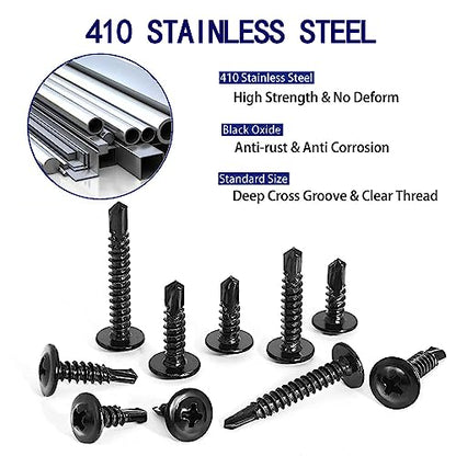 #10x1 Black Phillips Head 410 Stainless Self-Drilling Screws 100 pcs. - color: BLACK, size: 10x1"