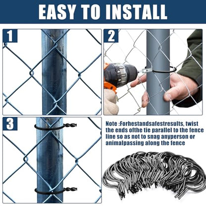 Hicarer 200 Pcs Chain Link Fence Ties EZ Twist 9 Gauge, 1-7/8" Od, Black - color: Black, size: 1-7/8" Od