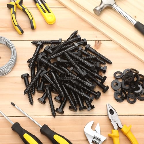 Tandefio 100 Pack 1/2''X 3'' Lag Bolts Screw with Washer Galvanized, Black - size: 1/2''x 3''