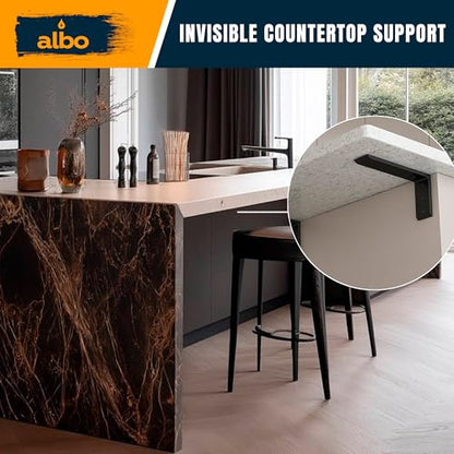 ALBO 10" Heavy Duty Countertop Support Brackets 2PCS, 600 lb 3/8" Steel – Hidden Knee-Wall Corbel | Matte Black Powder-Coated L Brackets Incl Screws & Anchors for Quartz Granite Wood Concrete Laminate - size: 10 Inch, style: Standard Duty