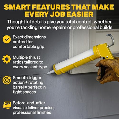 CAULK GUN Dripless Consumer Grade Smooth Round Rod Caulk Gun C150 | Dripless Metal Caulking Gun for 10oz Sealant and Adhesive Silicone Cartridges or Tubes | 5:1 Thrust Ratio CAULK GUN ECON 5:1 10OZ - size: Consumer