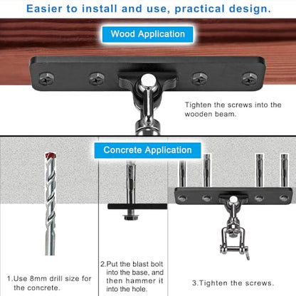 Dolibest Heavy Bag Hanger, Wall Ceiling Mount Hook 360° Rotation Wood Beam Holder Body Weight Strength Training Systems, Wood Beam Holder with Spring and 1 Carabiner, 4Wood Screws for Wooden Sets - color: Heavy Bag Hanger With Spring
